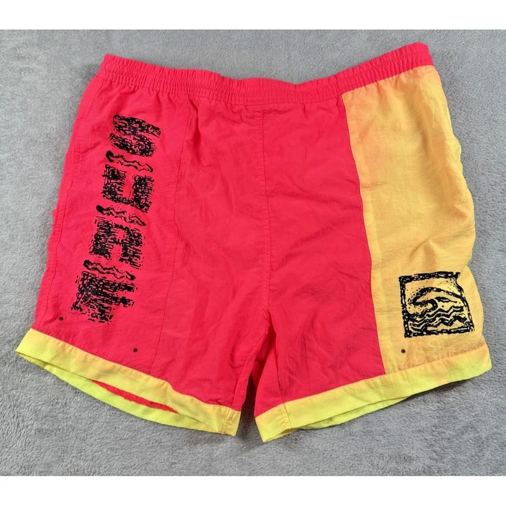 Vintage Surf Gear Men's Neon‎ Colorblock Swim Trunks Pink/Yellow Size 36/38